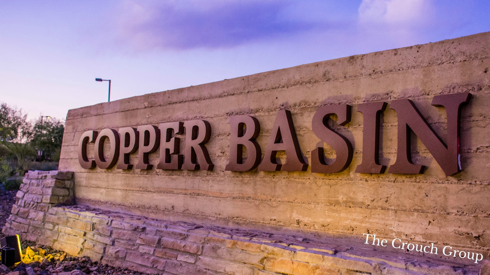 Copper Basin entrance sign for homes Fireside Norterra